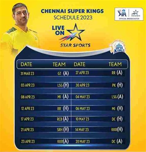 chennai super kings match schedule 2023